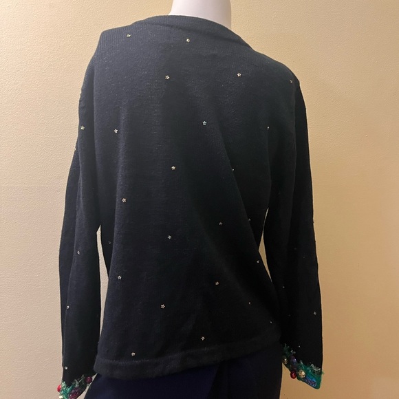 Design Options by PHILIP JANE GORDON Black Wreath Woman's CARDIGAN SWEATER Sz M - Picture 3 of 9